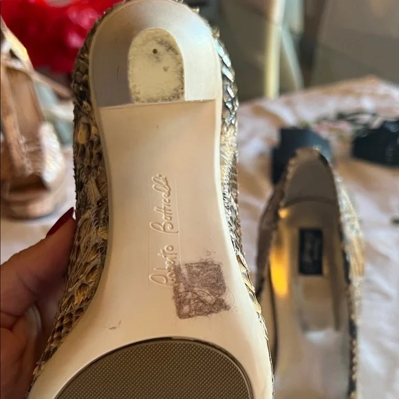 Roberto Botticelli Python Heels with Crystal Bow Tips - Picture 5 of 8